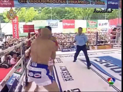 This fighter has poor positioning and is turning his back to his opponent