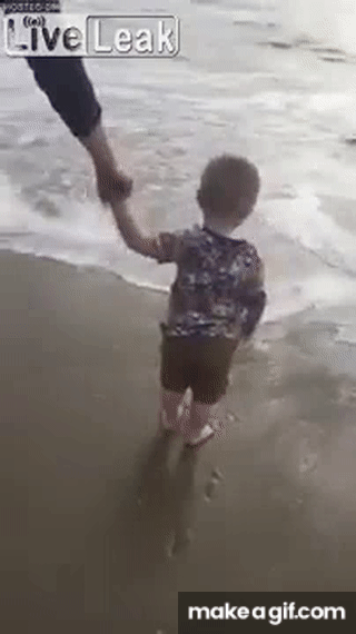 Child gets hit by dog at the beach on Make a GIF