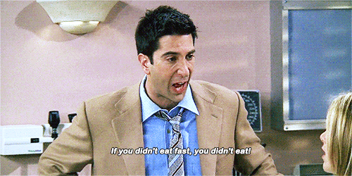 reginas-phalanges: Oh please Ross, you inhale your food. on Make a GIF