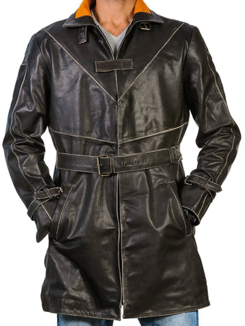 Watch Dog Brown Distressed Leather Trench Coat on Make a GIF