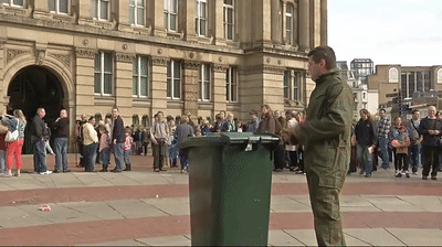 Rubbish Bin Drummer from British Army musicians flashmob: 