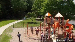 Drone footage of kids on playground and Hudson River on Make a GIF