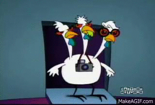 Courage the Cowardly Dog laughing joyfully with wide eyes and big smile