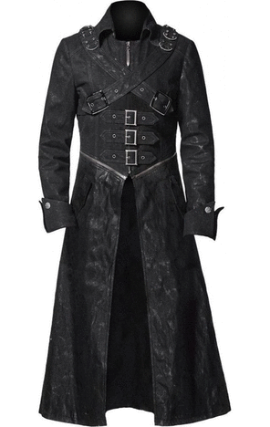New Style Steampunk Gothic Black Leather Trench Coat For Men Winter ...
