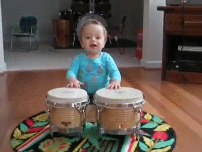 Baby playing bongos/ drums - 11 months old / Bebe tocando bongos - 11 meses  on Make a GIF