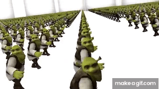 an army of Shrek dancing to shreksophone 
