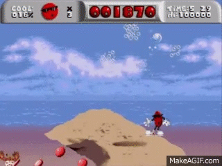 Cool Spot sautant dans le niveau de plage – Amiga