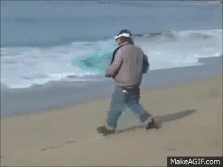 drunk homeless guy try to surf on Make a GIF