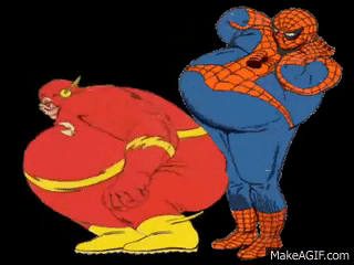 fat spiderman dancing with flash on Make a GIF