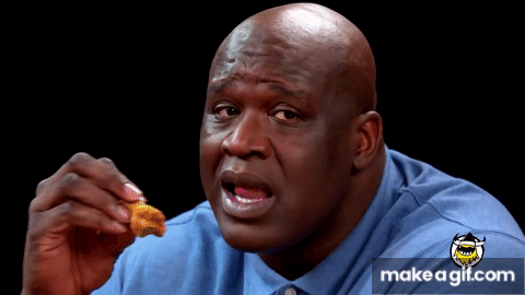 Shaq Tries to Not Make a Face While Eating Spicy Wings | Hot Ones on Make a  GIF