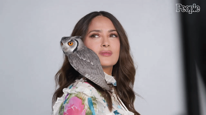 Salma Hayek Shares Her Nighttime Routine w/ Her Pet Rescue Owl | Beautiful  Issue 2021 | PEOPLE on Make a GIF