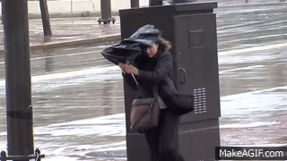Windy weather and umbrellas in Cleveland 