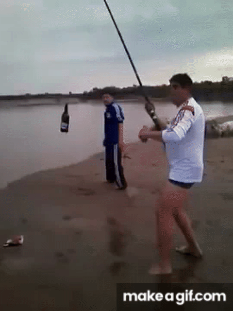 Human Fishing With Beer Bait on Make a GIF
