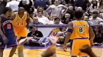 Shaquille O'Neal Dunks on Chris Dudley! Hilarious! on Make a GIF