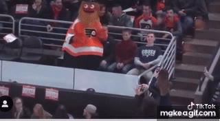Philadelphia Flyers mascot gritty plays a little game of duck duck