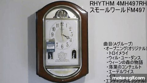 RHYTHM スモールワールドM497 4MH497RH23 からくり時計 on Make a GIF