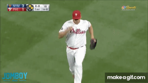 J T Realmuto is not a fan of Jared Hughes sprinting to the mound, which is  so dumb, a breakdown on Make a GIF