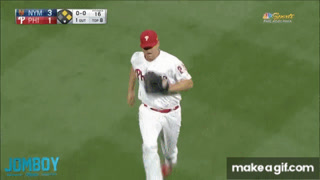 J T Realmuto is not a fan of Jared Hughes sprinting to the mound, which is  so dumb, a breakdown on Make a GIF