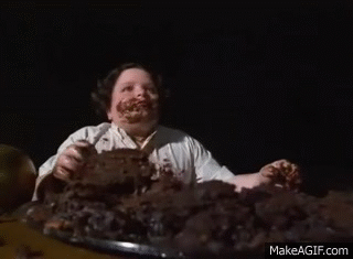 Kid Eating Cake Fat kid eats a chocolate cake on make a gif