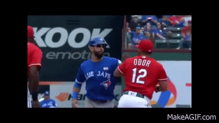Jose Bautista Gets Punched In The Jaw By Rougned Odor on Make a GIF