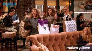 Friends-HD videos-Rachel and her friends reunite by hugging, screaming, and  jumping. S1 E4 03 on Make a GIF