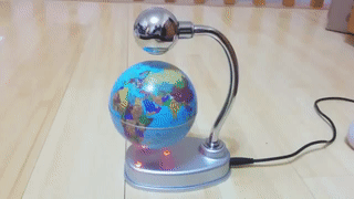 Magnetic Levitating Globe with Red LED on Make a GIF