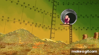 Family Guy gif of a mystery box overflowing with gold coins