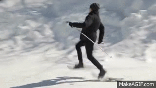 A GIF of a person snowshoeing