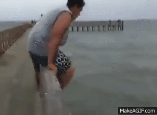 Fat Guy Jumps Off Pier And Breaks Leg Fail! on Make a GIF