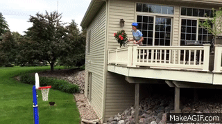 jumping off balcony through basketball hoop on Make a GIF