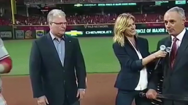 Rob Manfred accidentally tickles Erin Andrews with the MVP bat