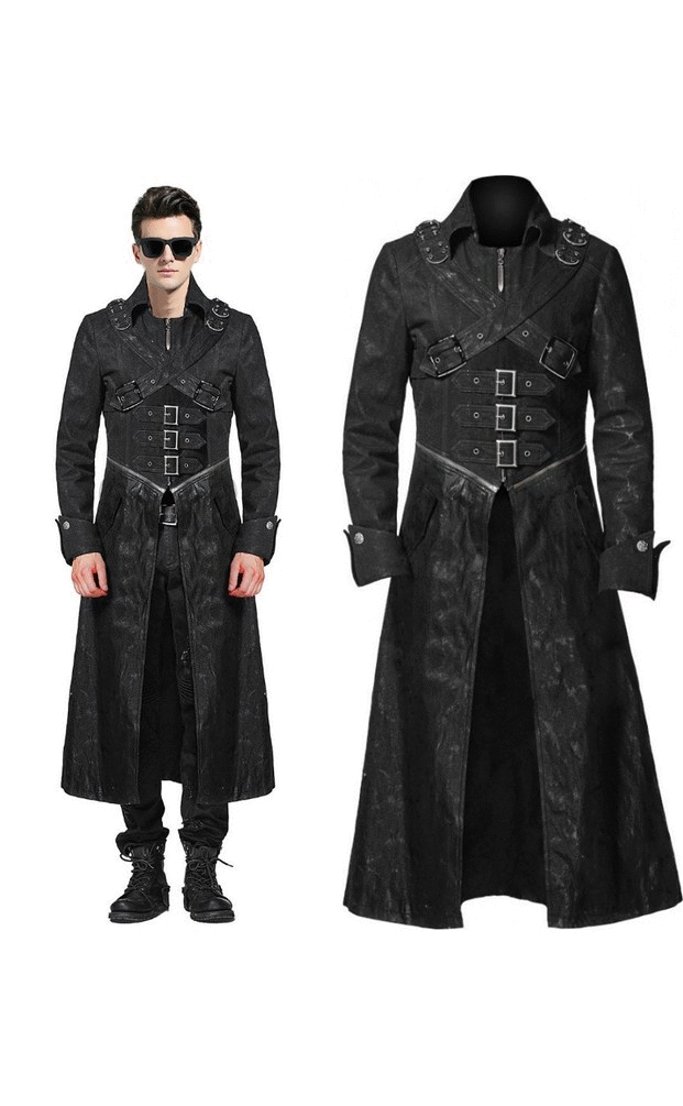 New Gothic Punk Black Trench Coat on Make a GIF