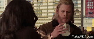 Thor in Cafe (This drink,i like it.ANOTHER!) on Make a GIF