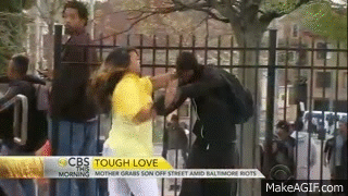 Angry mom grabs son off street amid Baltimore riot on Make a GIF