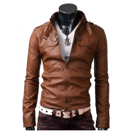 Brown Pocket Button Leather Jacket on Make a GIF