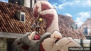 Attack On Titan English Dub Eren And His Squad Mates Get Eaten On Make A Gif Eren's seemingly peaceful life is met with chaos almost immediately when the titans get through the wall. dub eren and his squad mates get eaten