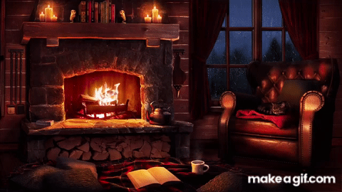 Stormy Night Cozy Cabin Ambience with Relaxing Rain and Fireplace Sounds  for Sleeping and Reading on Make a GIF