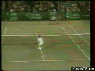 Making A Racket Gif Tennis player Jimmy Connors throws his racket in the air and wins the ...