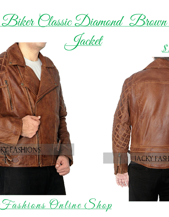 Men's Motor Biker Classic Diamond Brown Distressed Vintage Leather ...