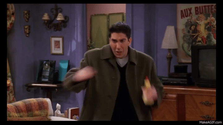 Ross acting fear of a movie about Rachel's work on Make a GIF