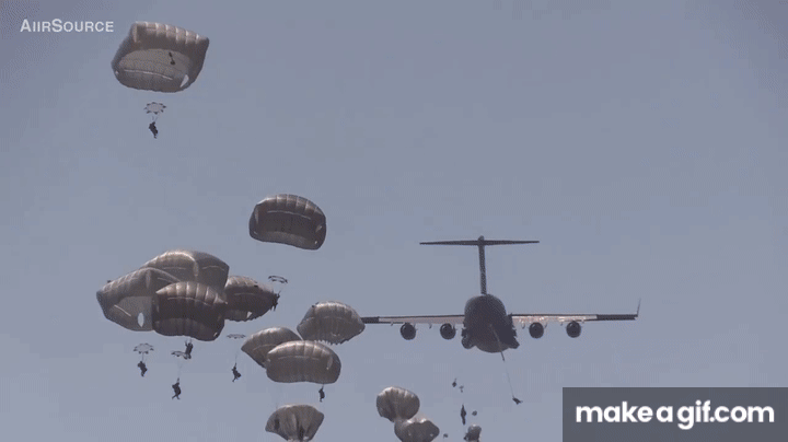 Paratroopers Static Line Jump From C-17 on Make a GIF