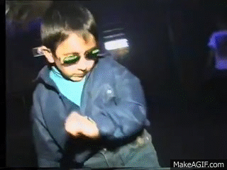 Russian kid dancing at club can't be bothered. 1997. on Make a GIF