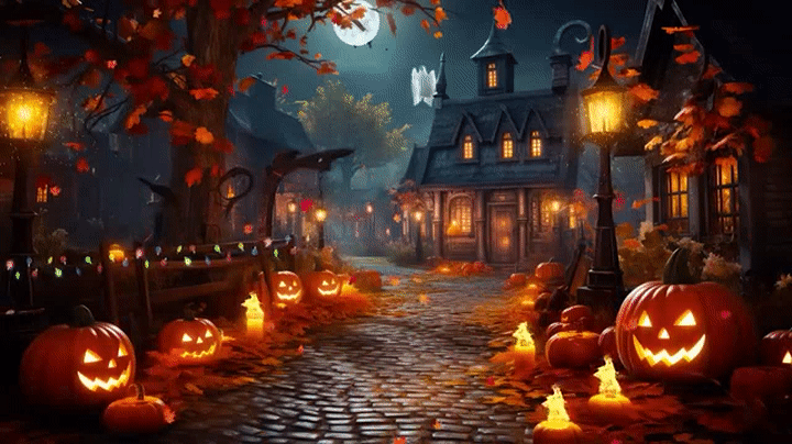 Cozy Autumn Village Halloween Ambience 🎃 Scary Halloween Sounds👻 Halloween  Background Music on Make a GIF